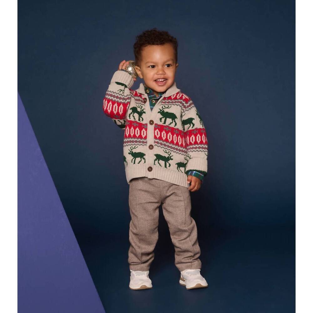 NEW HATLEY boy's winter elk shawl cardigan in brown